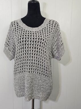 Fenn Wright Manson XL Open Knit Sweater Top Boho Short Sleeve Loose Gray